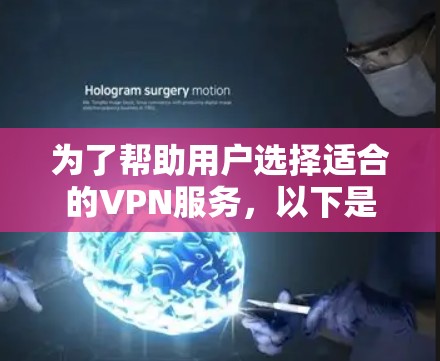 为了帮助用户选择适合的VPN服务,以下是一些关键步骤和考虑因素 为了帮助用户选择适合的VPN服务,以下是一些关键步骤和考虑因素